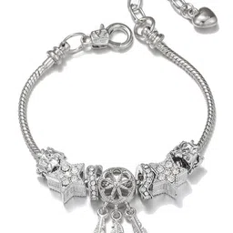 Peora Women Cubic Zirconia Studded Silver-Plated Charm Bracelet image 3