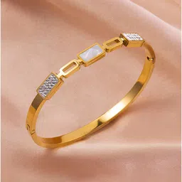 Jewels Galaxy Mother of Pearl Gold-Plated Bangle-Style Bracelet image 2