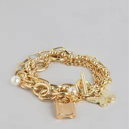 Jewels Galaxy Women Set of 2 Gold-Plated Link Bracelet image 2