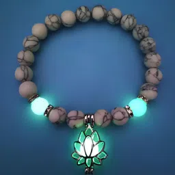 KARISHMA KREATIONS Set Of 2 Unisex Glow In The Dark Lotus Beaded Elasticated Bracelet image 3