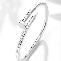 KARISHMA KREATIONS Unisex Cubic Zirconia Silver-Plated Kada Bracelet image 3