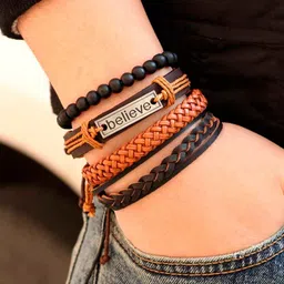 OOMPH Men Set Of 4 Leather Wraparound Bracelet image 3