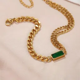 KARISHMA KREATIONS Unisex Stainless Steel Gold-Plated Emerald Link Bracelet image 5