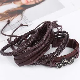 UNIVERSITY TRENDZ Men 4 Brown Leather Multistrand Bracelet image 4