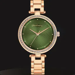 DressBerry Women Brass Embellished Dial & Stainless Steel Bracelet Style Straps Analogue Watch DB-026-Green-picture-22