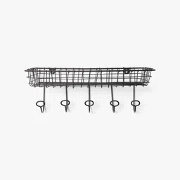 CASA DECOR Black Metal Wire Wall Shelf With Keyholders-image-3