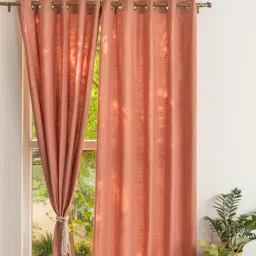 Rust Geometric Cotton 7.5 Ft Semisheer Eyelet Door Curtain-image-79