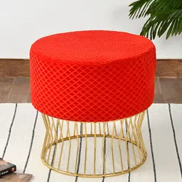 COMFIDELITAS Teviston Red Abstract Printed Cylindrical Shaped Seating Ottoman-picture-16