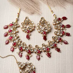 ADIVA Gold-Plated Atrificial Stone Studded Jewellery Set image 1
