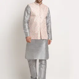 KRAFT INDIA Dupion Silk Kurta With Churidar & Nehru Jacket image 1
