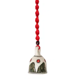 Gathari Red & White Self Designed Ceramic Hanging Bell Wall Decor image 2