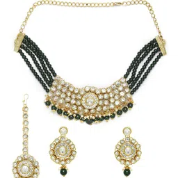 OOMPH  Kundan Studded & Beaded Multi Layer Ethnic Choker Necklace Jewellery Set image 2