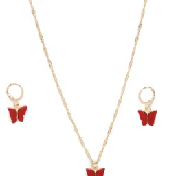 Celena Cole By Youbella Gold-Plated Red Butterfly Shaped Jewellery Set image 3