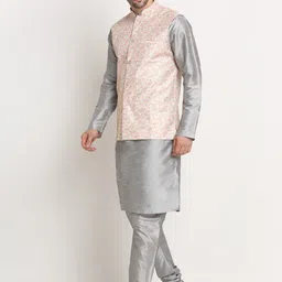 KRAFT INDIA Dupion Silk Kurta With Churidar & Nehru Jacket image 5
