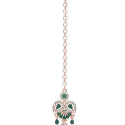 VATSALYA creation Rose Gold-Plated Green & White Stone-Studded Jewellery Set image 5