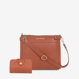 Black Spade Textured Structured Sling Bag With Card Holder image 1