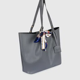 Bagsy Malone Grey PU Swagger Tote Bag with Bow Detail image 3