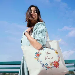 EcoRight Typography Printed 18 Inch Laptop Pure Cotton Oversized Shopper Tote Bags image 3