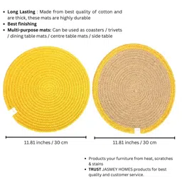 JASMEY HOMES Yellow & Beige Set of 2 Textured Round Cotton Table Placemats image 3