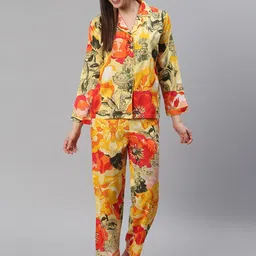 Cation Women Yellow & Orange Printed Night suit-picture-48