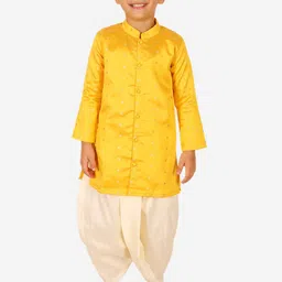 BownBee Boys Mandarin Collar Ethnic Motifs Zari Detail Woven Design Kurta with Dhoti Pants image 1