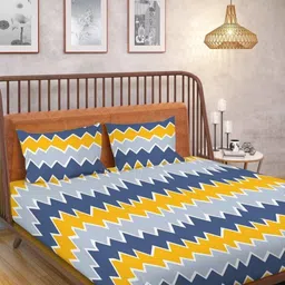 Huesland Yellow & Grey 144 TC Abstract Cotton Double Queen Bedsheet with 2 Pillow Covers-picture-10