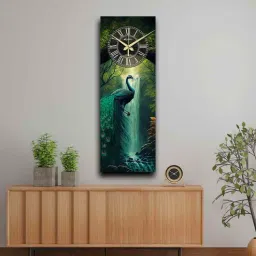 olive tree Multicolour Rectangle 24 Inches Wooden Wall Clock (Peacock)-picture-31