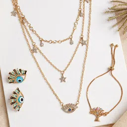 JOKER & WITCH Gold-Toned & Blue Stone-Studded Malocchio Jewellery Set-picture-35