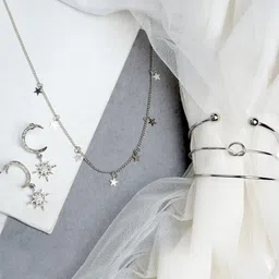 JOKER & WITCH Silver-Plated & White Stone Studded Stella Jewellery Set image 1