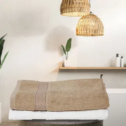 kopa BIANCA Brown & White Set of 2 Solid 380 GSM Bath Towels image 1