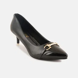 DressBerry Black Pointed Toe Kitten Heeled Pumps image 4
