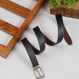 MUTAQINOTI Men Black & Brown Faux Leather Reversible Formal Belt-image-45