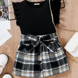 INCLUD Girls Self Design Top With Skirt-picture-15