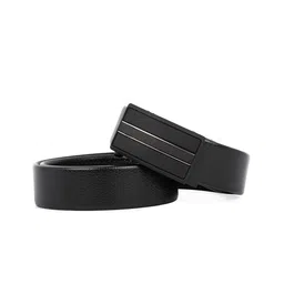 Mast & Harbour Men Black Textured Slim Belt image 2