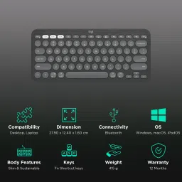 logitech Pebble Keys 2 Bluetooth Wireless Keyboard with Multi Device Pairing (10 Customizable Keys, Tonal Graphite) image 2