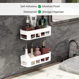 shrey Self Adhesive Wall Hanging BATHROOM floating Shelf (pack of 2) 1.230 Plastic Wall Shelf image 2