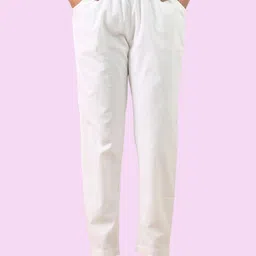 Women Regular Fit White Cotton Blend Trousers-image-4
