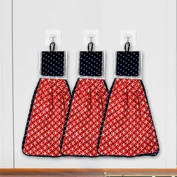 Kuber Industries Red 3 Pieces Printed Washbasin Hanging Napkin Hand Towel image 1