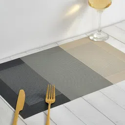 Yellow Weaves 4-Pcs Grey & Beige Woven Design Table Placemats image 1