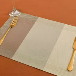 Yellow Weaves 4-Pcs Beige Woven Design Table Placemats image 1