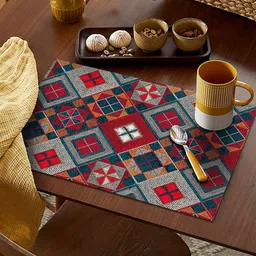 AEROHAVEN Yellow & Red Set Of 4 Geometric Pattern Table Placemats-picture-36