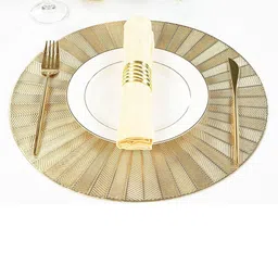 Dakshya Industries Beige 2-Pieces Striped Round Table Placemats image 2