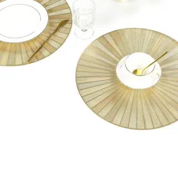 Dakshya Industries Beige 2-Pieces Striped Round Table Placemats image 3