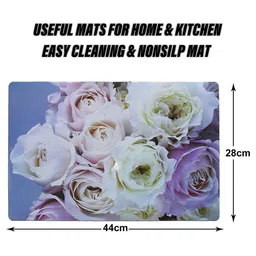 Kuber Industries Blue & Pink 6-Pieces Floral Printed Rectangle Table Placemats image 5