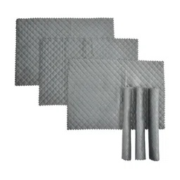 HOMADORN Grey 6 Pieces Textured Velvet Quilted Rectangular Table Placemats image 2