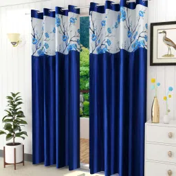 aadi traders Blue Polyester Solid 9ft Semisheer Eyelet Long Door Curtains (3Pcs) image 1