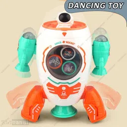 kids mandi Space Rocket Musical Toy with Moving Gears 360 Degree Rotation Dancing Robot image 3