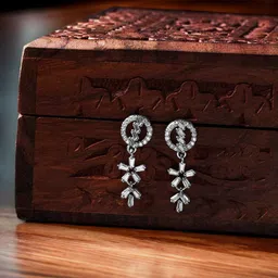 DressBerry Silver-Plated Floral Zircon Studded Drop Earrings-picture-39
