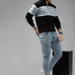 roadster Men Colorblock High Neck Black Sweater image 4