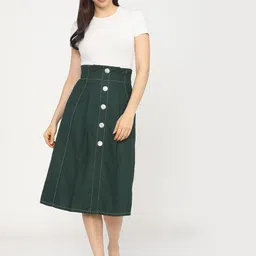 tokyo talkies Women Solid A-line Green Skirt image 5